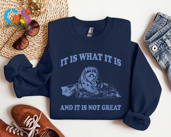 It Is What It Is And It Is Not Great Sweatshirt, Meme Raccoon Sweater, Funny Saying Gag Hoodie, Mental Health Clothing