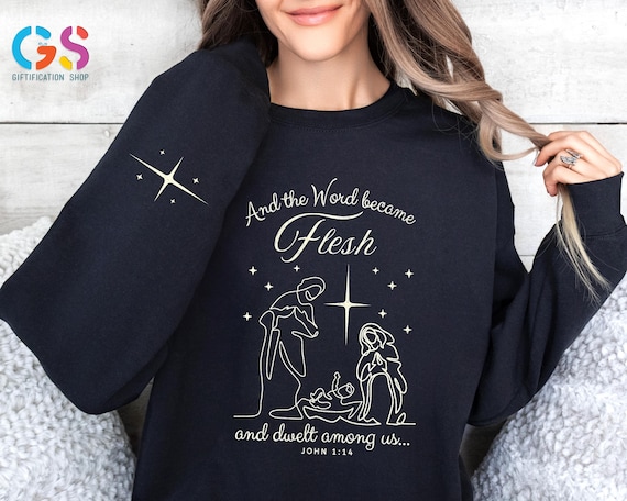 Bible Verse Nativity Scene Sweatshirt, Religious Jesus Lover Sweater, Christmas Christian Hoodie, Christ Holiday Clothing