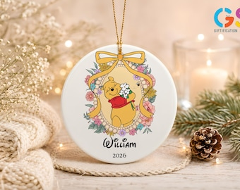 Personalized Disney Ceramic Ornament, Christmas Tree Decor, Whimsical Fairytale Character, Custom Name Kids Keepsake