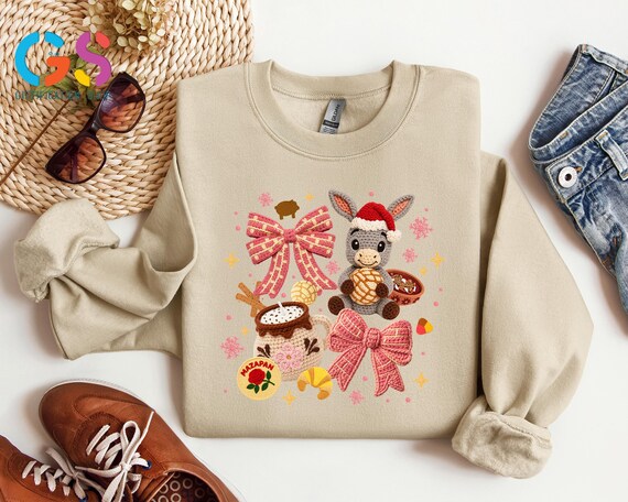 Coquette Bow Christmas Mexican Kid Sweatshirt, Spanish Toddler Holiday Sweater, Mexico Conchas Little Ginger Top