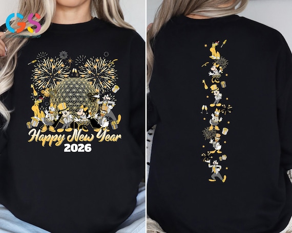 Mickey And Friends Happy New Year Sweatshirt, Disney Character Holiday Sweater, Disneylan Trip Xmas Clothing