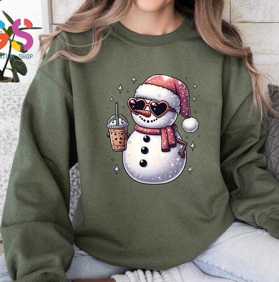 Cute Snowman Sweatshirt, Christmas snowman Sweater, Snowman Coffee Hoodie, Winter Sweatshirt for Girls, Holiday Sweater Women, Gift for Her
