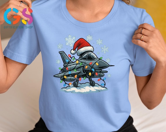 Christmas Aircraft T-shirt, Fighter Jet Plane Shirt, Patriotic Amarican Flag Tee, Bold USA Aviation Clothing, Xmas Gift