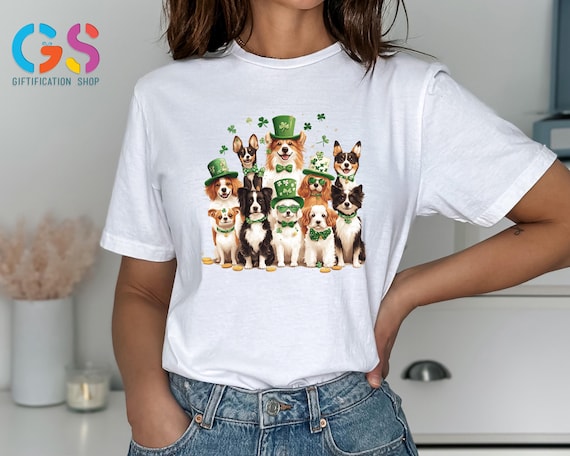 St Patrick's Day Dogs Shirt, Irish Dog Shirt, Shamrock Hat Dog Shirt, Lucky Green Bow Tie Dogs Tee, Dog Lover Shirt, St Patrick's Day Gift