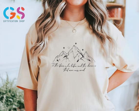 To The Stars and Dreams Graphic Tee, Fantasy Night Sky Shirt, Starlit Cityscape T-Shirt, Mountain and Stars Aesthetic Tee, Bookish Shirt