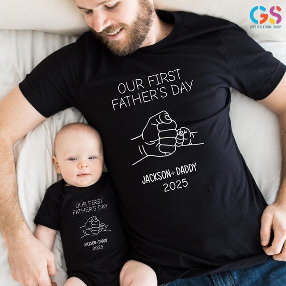 Our First Father's Day Shirt, Personalized Fathers Day Shirt, Matching Dad and Kid T-Shirt, Custom 1st Father's Day Shirt, New Dad Shirt
