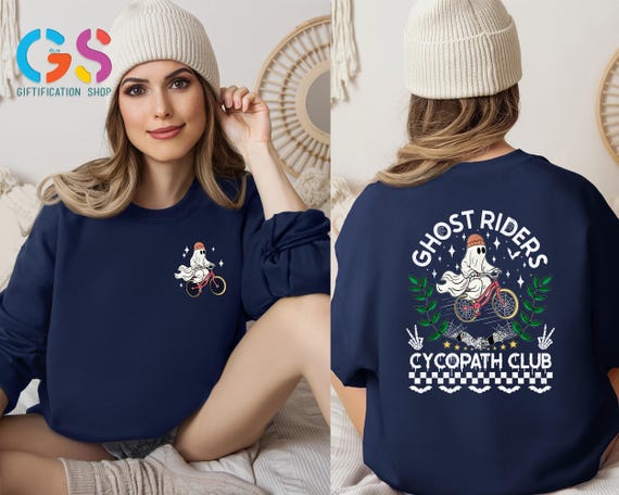 Retro Halloween Ghost Bicycle Sweater, Cytopathy Ghost Sweatshirt, Halloween Readers Hoodie, Spooky Season Gift