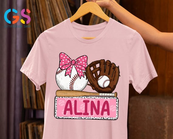 Custom Baseball Girls Shirt,Baseball Season Tee, Baseball Sister Shirt, Game Day Baseball Coquette Shirt, Baseball Pink Bow Tee,Baseball Mom