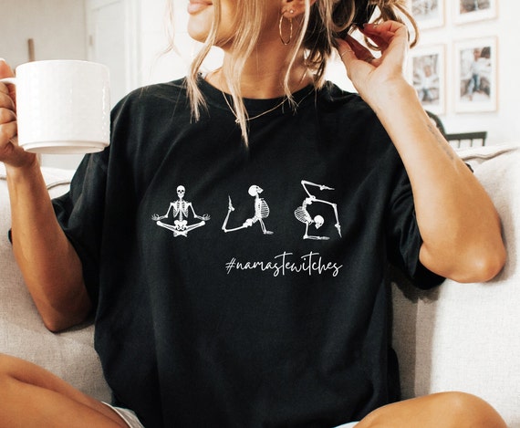 Namaste Witches T-Shirt, Yoga Skeleton Figurines Tee Shirt,Namaste Skeleton Shirt,Skeleton Yoga TShirt,Skeleton Namaste Shirt,Meditation Tee