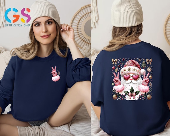 Pink Santa Sweatshirt, Funny Santa Sunglasses Sweater, Pink Christmas Hoodie, Christmas Girly Sweater, Merry and Bright