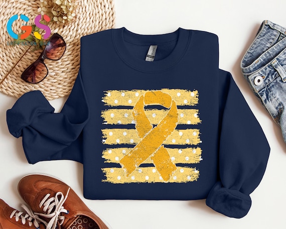 Childhood Cancer Ribbon Polka Dot Stripes Sweatshirt, Awareness Month Gift