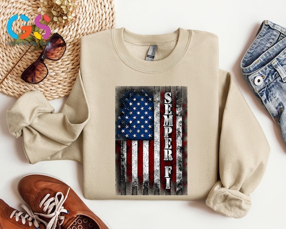 American Flag Sweatshirt, USMC Patriotic Sweater, Marine Corps Sweatshirt, USA Freedom Hoodie, Memorial Day Sweatshirt