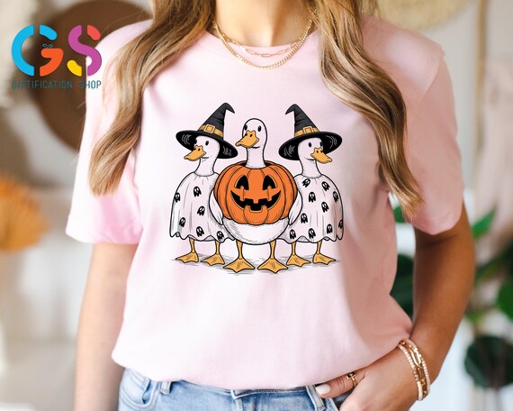 Goose Pumpkin Tshirt, Spooky Goose Shirt, Ghost Pumpkin Shirt, Halloween Goose Shirt,Silly Goose Shirt, Halloween Gift for Kids,Spooky Vibes