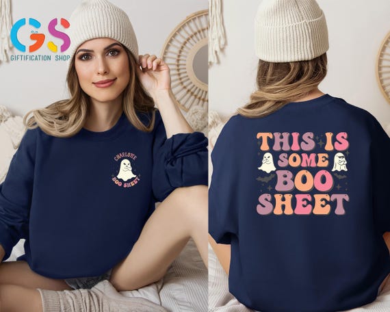 Custom Name Halloween Ghost Sweatshirt, This Is Some Boo Sheet Sweater, Retro Halloween Ghost Shirt, Personalized Spooky Season Sweatshirt