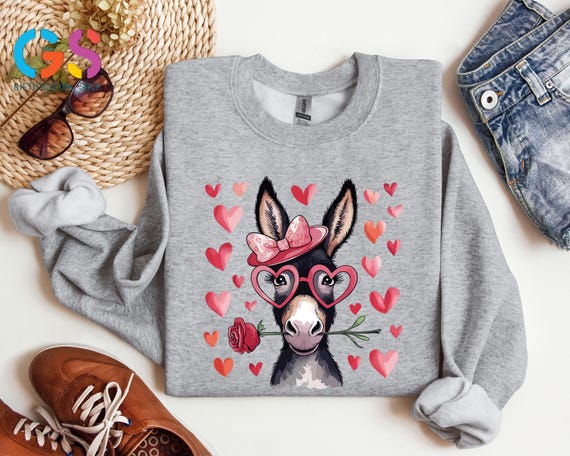 Funny Donkey Sweatshirt For Valentines Day, Sunglasses and Hearts Donkey Sweater, Funny Valentines Day Gift, Bad Valentine Crewneck