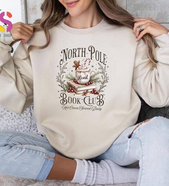 North Pole Book Club Sweatshirt, Cozy Sweatshirt For Book Lovers, Gingerbread Coffe Sweatshirt For Bookish, Cute Reader Sweatshirt