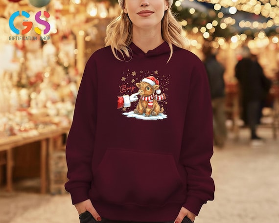 Christmas Santa Cow Sweatshirt, Highland Animal Lover Sweater, Farm Holiday Hoodie, Xmas Season Clothing