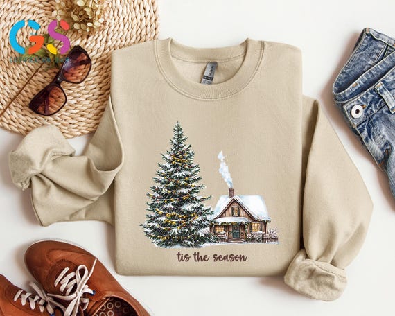Cozy Winter Sweatshirt, Tis The Season Winter Sweater, Pine Tree Hoodie, House Sweatshirt, Cute Winter Sweatshirt, Winter Clothes Women