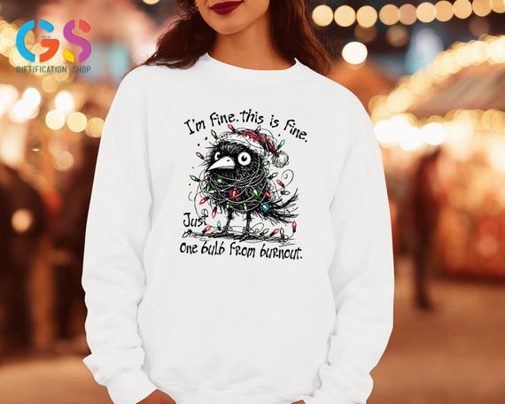 I am Fine Raven Christmas Sweatshirt, Dark Humor Holiday Crewneck, Merry Xmas Animal Lover Gift, Cozy Top