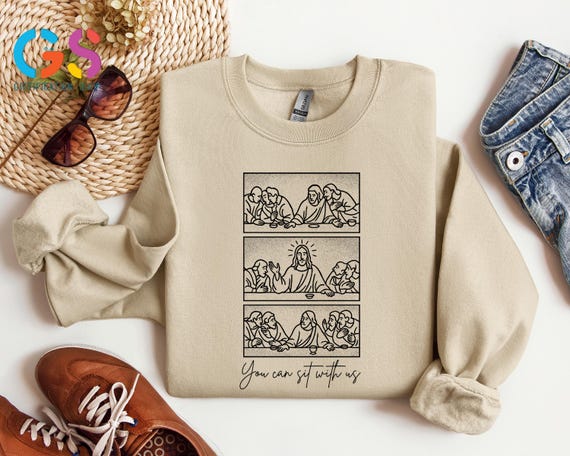 Christian Sweatshirt, Jesus Line Art Sweater, You Can Sit With Us, Continuous Drawing Sweatshirt, Faith Based Sweater, Religious Hoodie