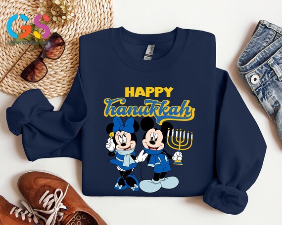 Happy Hanukkah Disney Sweatshirt, Mickey & Minnie Chanukah Sweater, Disneyland Trip Apparel, Holiday Jewish Clothes