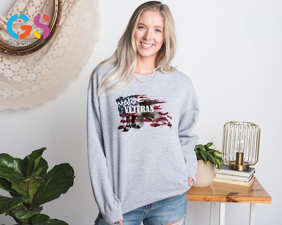 Marine Veteran Sweatshirt, Independence Day Sweater, Patriotic Soldier Hoodie, USA Flag Army Boot Freedom Clothing
