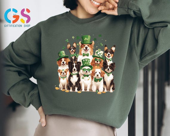 St. Patricks Day Sweatshirt For Dog Lover, Irish Clover Animal Sweater, Saint Pattys Green Faith Clothing