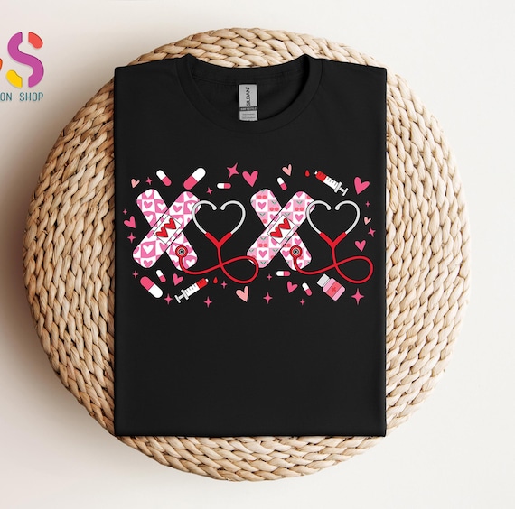 Xoxo Stethoscope T-Shirt, Nurse Valentines Day TShirt, Valentines Day Gifts For Nurses, Pink Hearts Nurse Tee, Valentine Nurse Crewneck