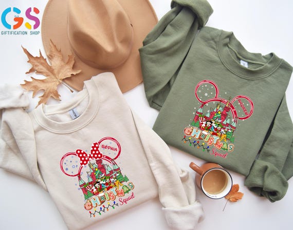 Personalized Disney Squad Christmas Sweatshirt, Disney Custom Name Sweater, Disneyland Family Xmas Apparel