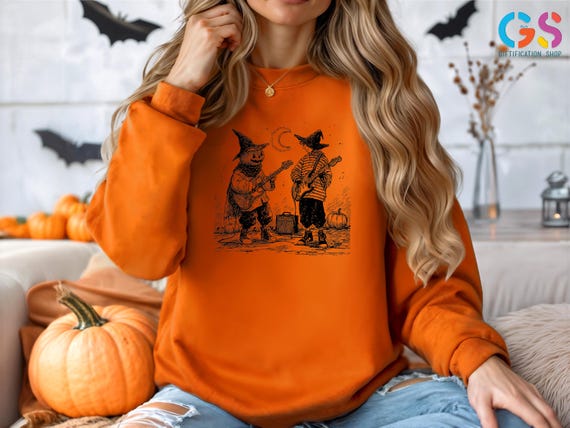Halloween Music Sweatshirt, Horror Pumpkin Sweater, Music Halloween Sweatshirt, Halloween Horror Guitar Hoodie,  Spooky Season Sweatshirt