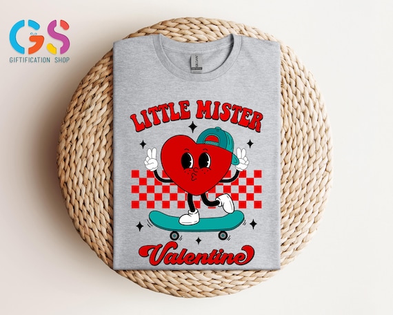 Little Mister Valentine T-Shirt, Funny Heart Shirt, Cute Valentine's Day T-Shirt for Boys, Toddler Valentine's Tee, Checkered Kids Tee Shirt