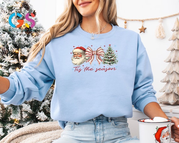 Christmas Tree Santa Coquette Bow Sweatshirt, Happy New Year Hoodie, Holiday Xmas Sweater, Winter Season Clothing