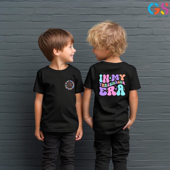 In My Threenager Era Shirt, 3rd Birthday Shirt for Kids, Back & Front Wavy Design Shirt, Birthday Gift for Girl and Boys, 3 Years Old Shirt