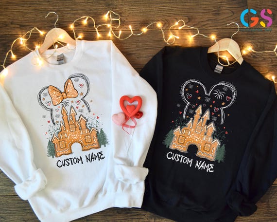 Custom Name Disney Christmas Sweatshirt, Mickey and Minnie Mouse Hoodie, Magical Castle Xmas Gift
