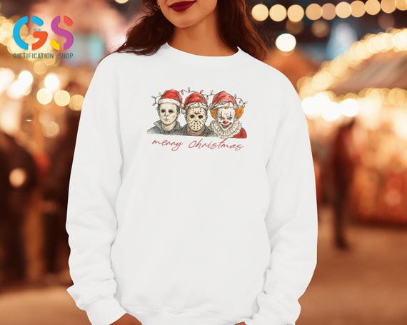 Horror Christmas Sweatshirt, Serial Killer Holiday Sweater, Creepy Movies Lover Hoodie, Merry Xmas Woman Clothing