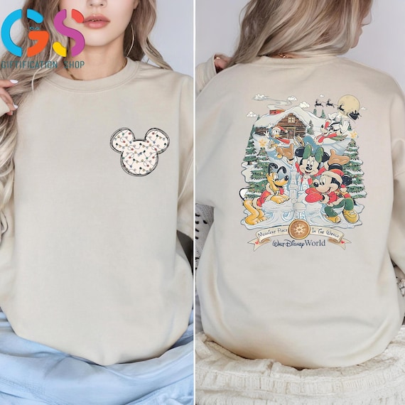 Retro Disney The Merriest Place In The World Sweatshirt,Mickey and Friends Merry Christmas Disney Family Trip Sweater