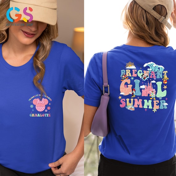 Personalized Pregnant Shirt, Custom Name Mickey And Friends Pregnant Girl Summer Shirt, Custom Disneyland Girls Trip Tee, Vacation Shirt