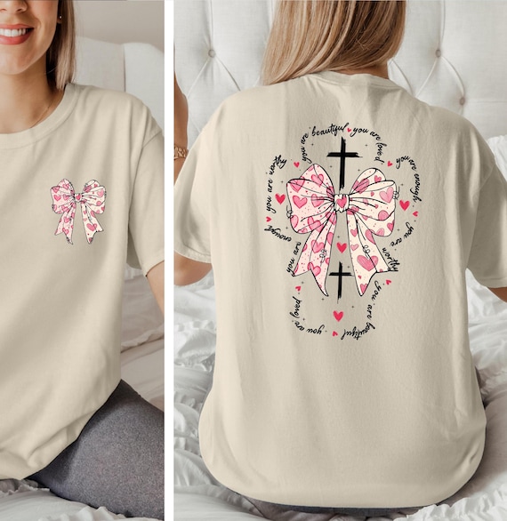 You Are Enough Loved Worthy T-Shirt, Coquette Cross Shirt, Valentines Day Gift, Valentine’s Day Christian Shirt, Coquette Valentine Gift