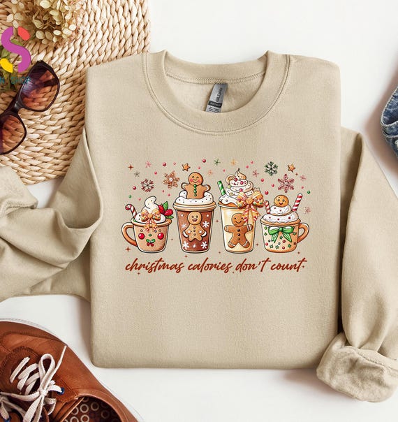 Christmas Calories Don't Count Sweater, Christmas Coffee Cream Sweatshirt, Gingerbread Coffee Hoodie,Christmas Coffee Lover Gift,Xmas Hoodie