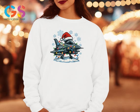 Military Airplane Christmas Sweatshirt, Aviation Holiday Sweater, Fighter Jet Pilot Xmas Gift