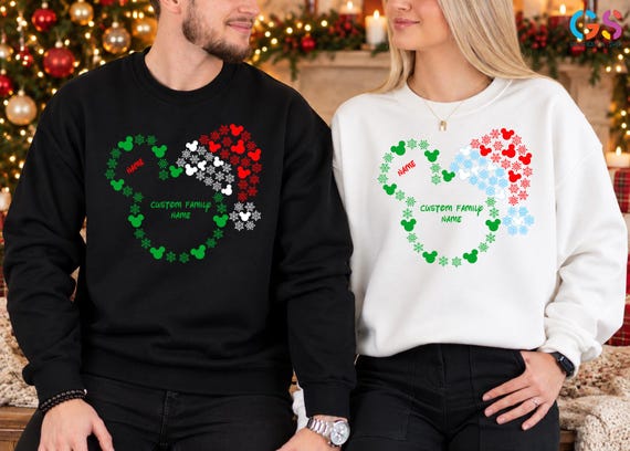 Custom Disney Christmas Sweatshirt, Mickey Mouse, Personalized Name Holiday Hoodie, Matching Family Xmas Gift