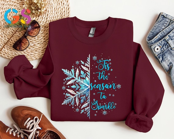 Christmas Snowflake Sweatshirt, Tis The Season To Sparkle Sweater, Cute Winter Hoodie, Cozy Season Sweatshirt, Merry Christmas