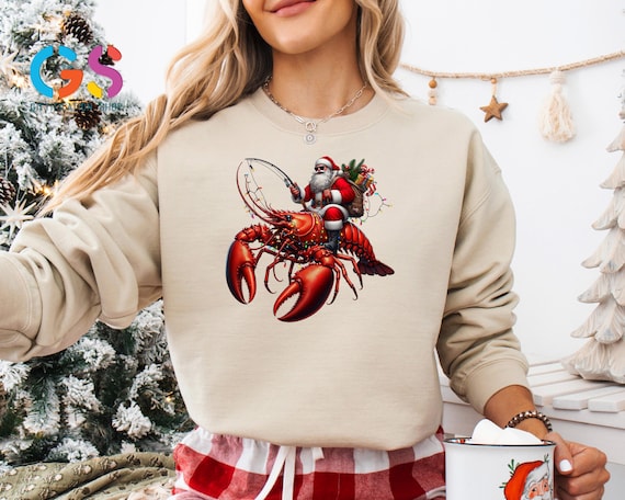 Funny Santa Shrimp Sweatshirt, Christmas Crawfish Sweater, Funny Christmas Hoodie, Crawfish Season Gift, Holiday Sweatshirt, Christmas Gift