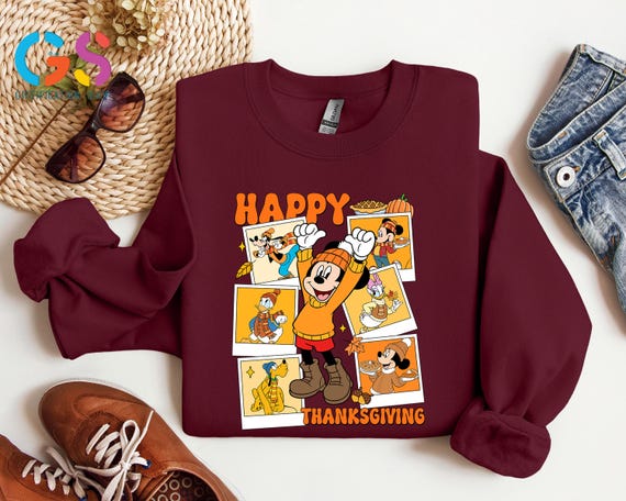 Mickey And Friends Thanksgiving Sweatshirt, Disney Thankful Fall Vibe Hoodie, Autumn Sweater, Disneyland Trip Gift