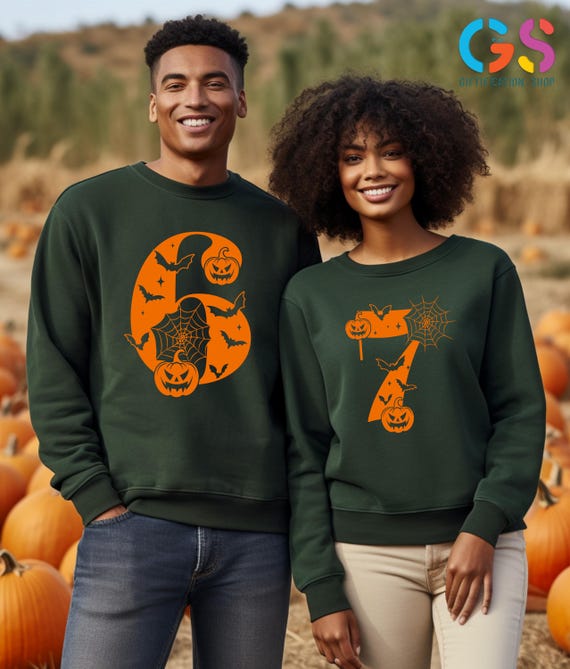 6 7 Halloween Matching Sweatshirt, Funny Halloween Sweater, Six Seven Meme Pumpkin Hoodie, Halloween Gen Alpha Sweatshirt, Internet Humor