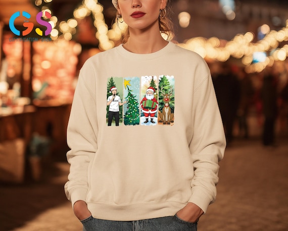 Santa With Charlie Kirk Sweatshirt, Christmas Tree With Reindeer Hoodie, Xmas Holiday Sweater, Republican Clothing