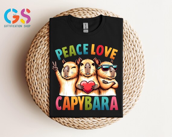 Peace Love Capybara Shirt, Funny Animal Graphic Tee, Capybara Graphic Tee, Boho Sarcastic Shirt, Gift for Her, Trendy Vintage Summer Shirt