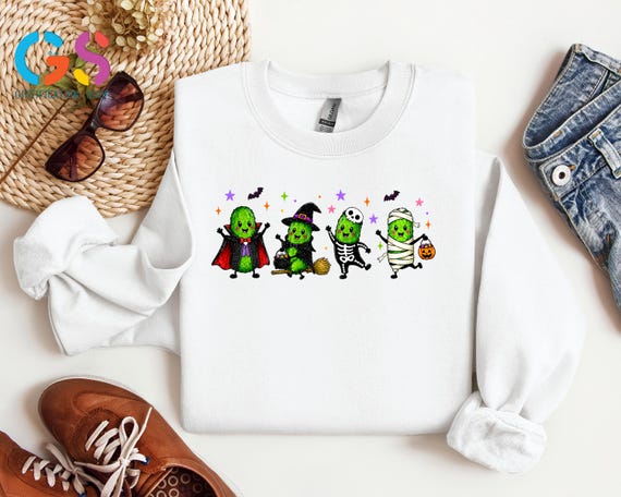 Halloween Pickle Sweatshirt, Cute Spooky Gift, Vampire Witch Skeleton Mummy Pickles Hoodie