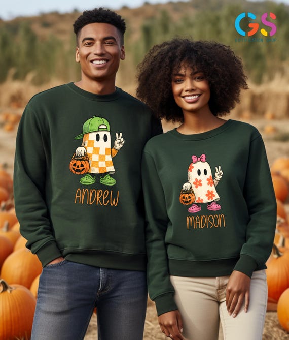 Custom Halloween Ghost Name  Sweatshirt, Personalized Spooky Season Sweater, Disney Matching Shirts, Halloween Gift