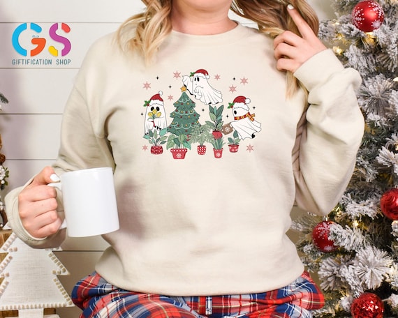 Ghost Plant Christmas Sweatshirt, Holiday Plant Lady Shirt, Cute Garden Lover Gift, Botanical Gardening Flower Clothing